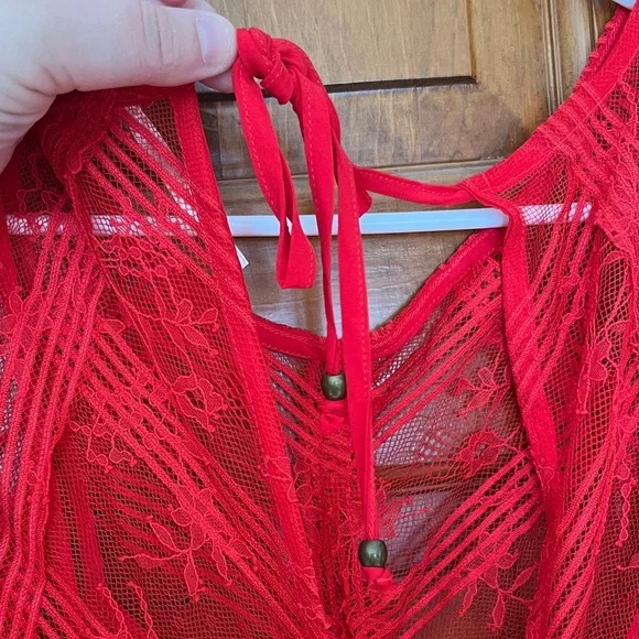 Free People Red Lace Midi Dress like new never worn - Picture 7 of 11